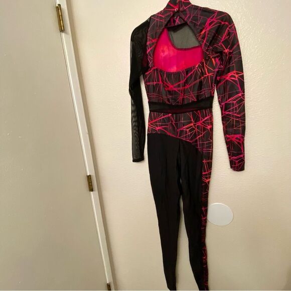 Geometric Dance Costume unitard jumpsuit Black hot pink 24248 Derezzed SA adult - Picture 4 of 11
